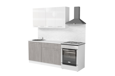 Кухонный гарнитур Терция медиум 2 1,4 м Белый глянец/Бетон Светлый ЛДСП