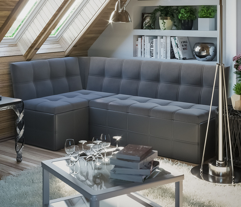 Диваны угловые кухонные, Скамья угловая со спальным местом Домино исп. 2 (велюр/кожзам)