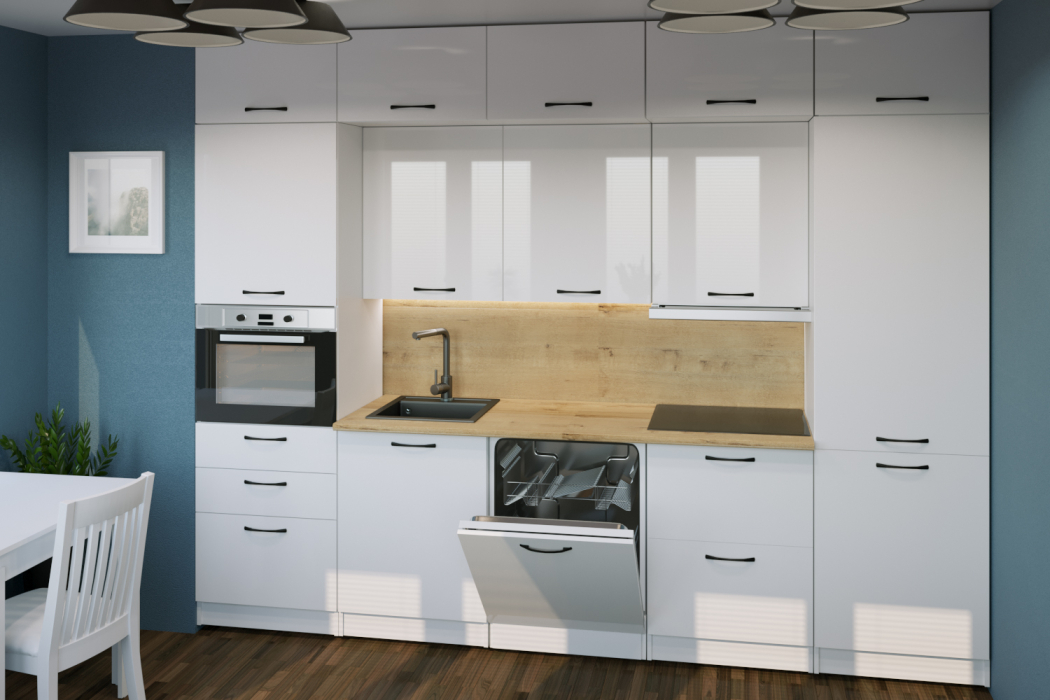 Кухонные гарнитуры, Кухня Жасмин экстра 5 3,0 м Белый глянец ЛДСП