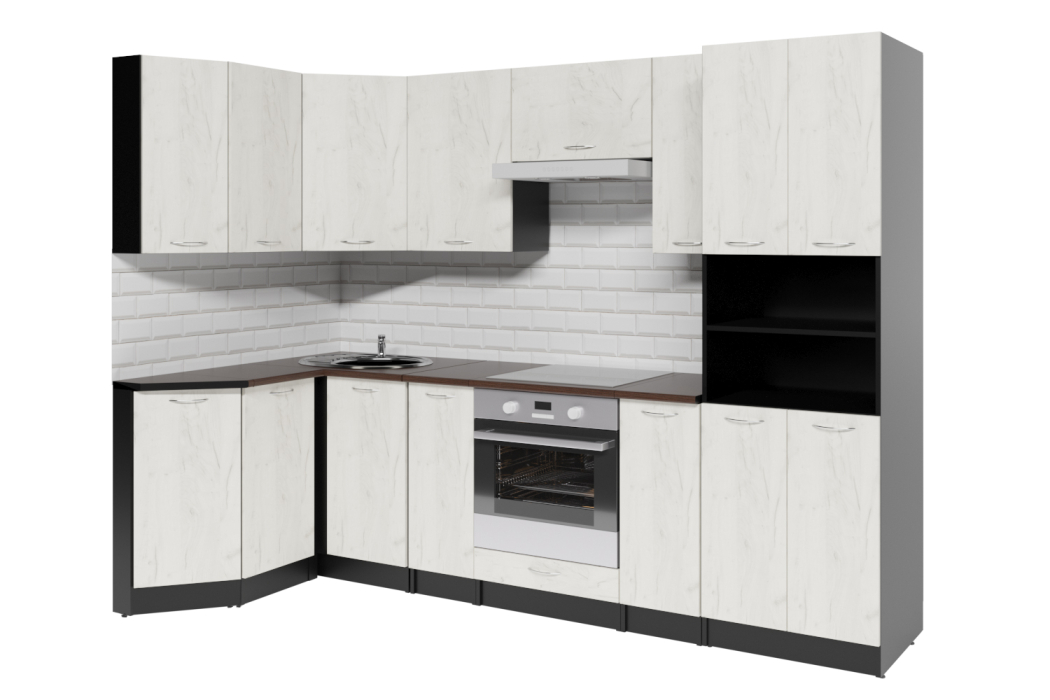 Кухонные гарнитуры, Кухонный гарнитур Лоретта гранд прайм 2,6 х 1,4 мм Дуб грей ЛДСП