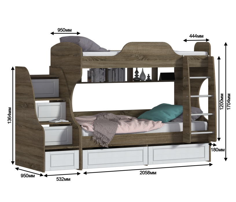 Для подростков, Илона (Прованс) СБ-2869 Кровать 2-х ярусная с лестницами