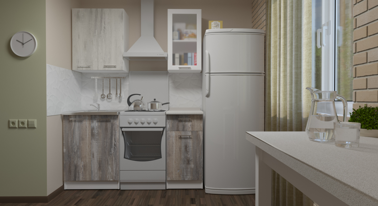 Кухонные гарнитуры, Кухонный гарнитур Инна мини 1,0 м Пайн Белый/Пайн Экзотик ЛДСП