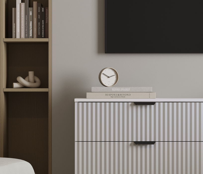 Комоды, Комод Тренд СБ-3442 6 ящиков Белый Альпийский/МДФ Джаз Серый