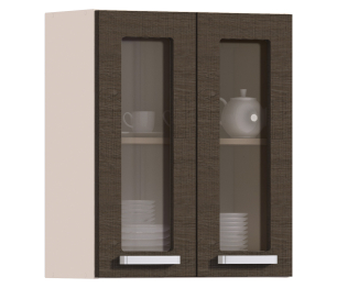 Полка с 2-мя витринами Регина Песочный Дуб Сантана Темный  600