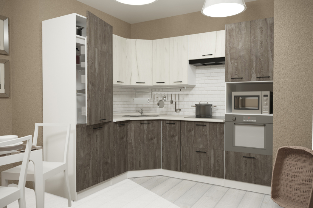 Кухонные гарнитуры, Кухонный гарнитур Сиена оптима 1,8 х 2,4 м Дуб грей/Бетон темный ЛДСП