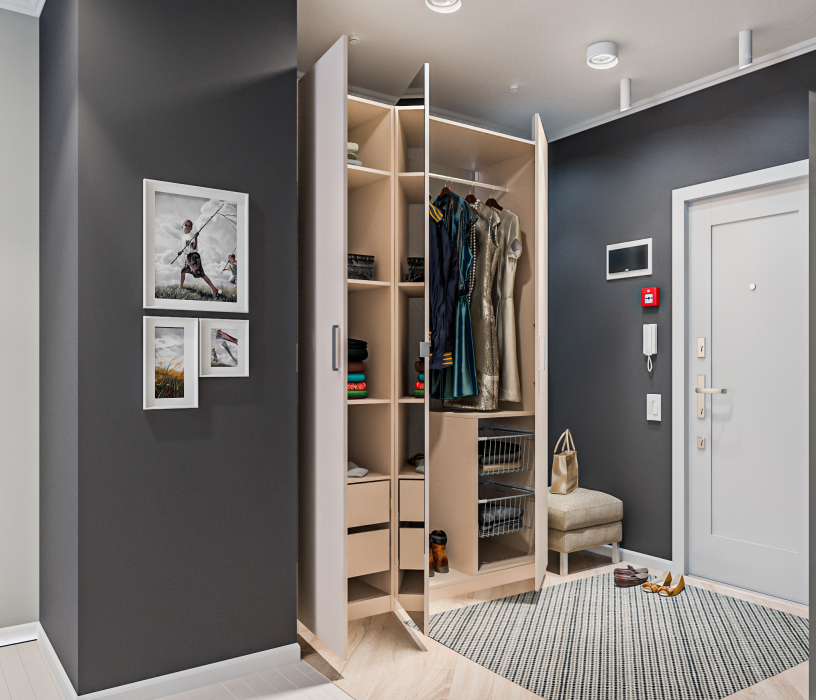 Для одежды, Шкаф трехдверный МАКС с зеркалом Кашемир серый