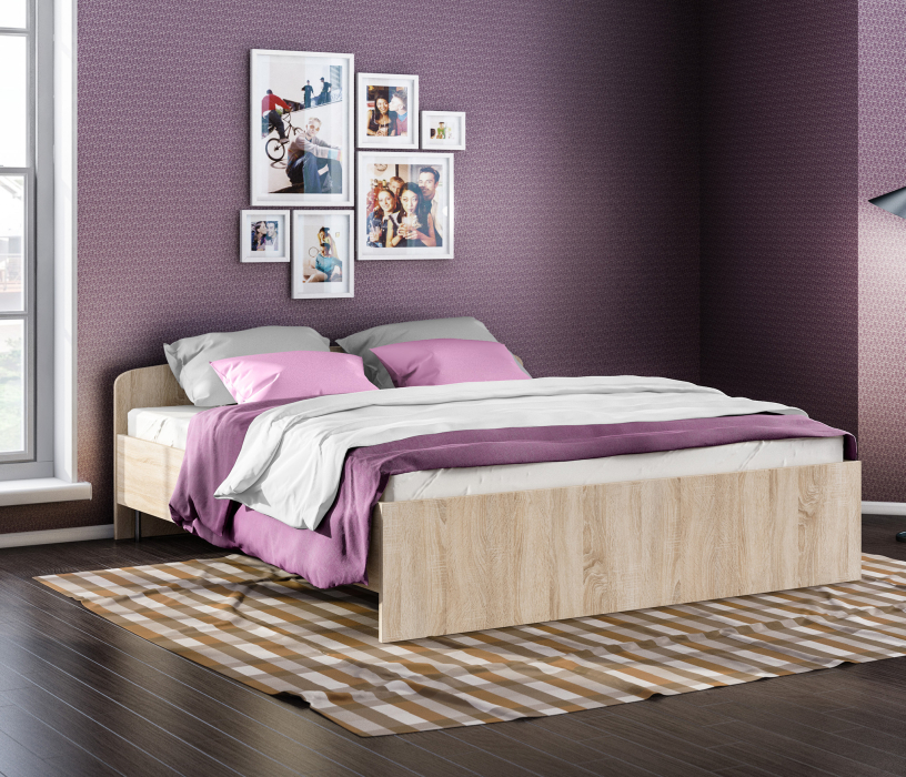Кровати 160 см, Кровать Кито СБ-2301 дуб сонома с основанием и матрасом Эластик 14 160х200