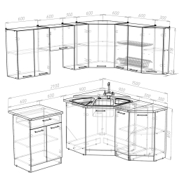 Кухонный гарнитур Кира мега оптима 2,1 х 1,5 м Квадро Шимо темный ЛДСП