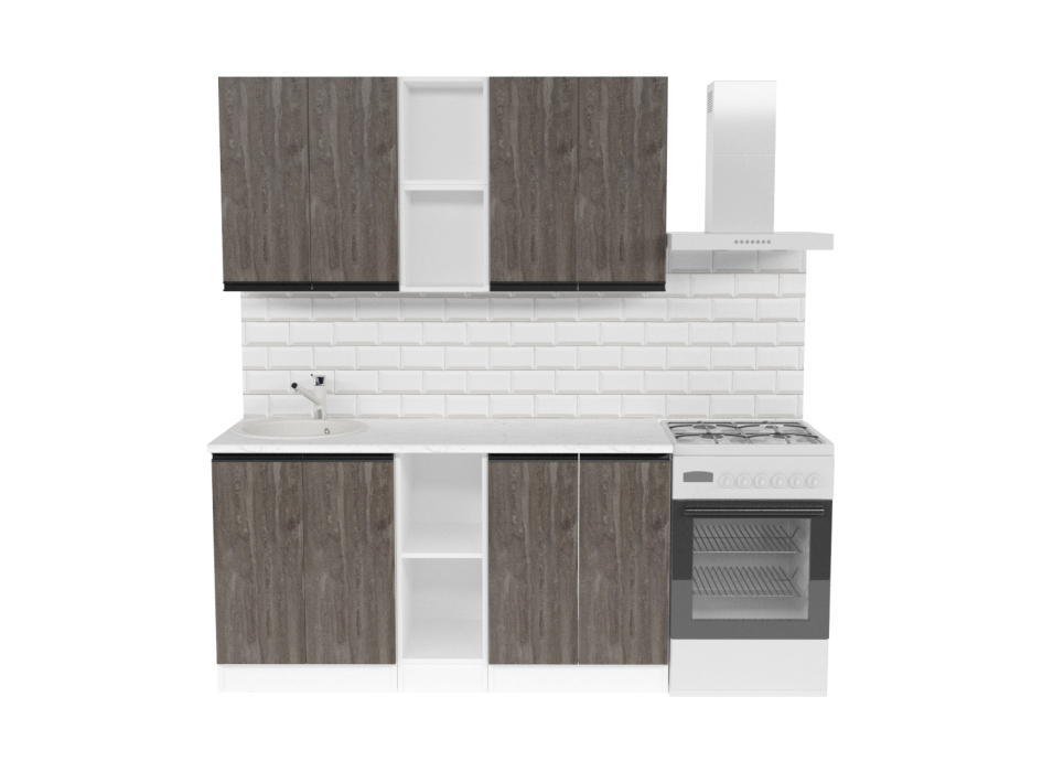 Кухонные гарнитуры, Кухонный гарнитур Ноктюрн нормал 1,5 м Бетон темный ЛДСП