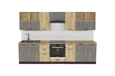 Кухонный гарнитур Виола 3,0 м Бетон темный/Дуб золотой ЛДСП