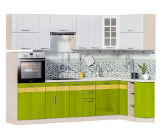 Кухонные гарнитуры, Регина Песочный/Оливковый Глянец22/Сандал/Сонора 2650*1500