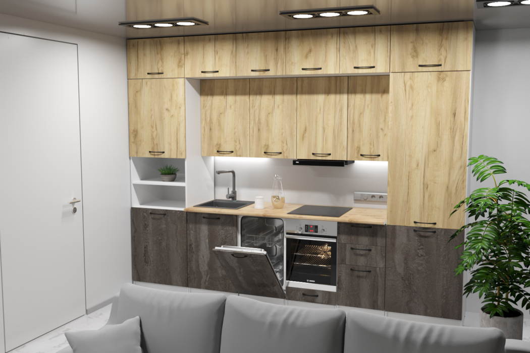 Кухонные гарнитуры, Кухонный гарнитур Сапфир 3,0 м Дуб золотой / Бетон темный ЛДСП