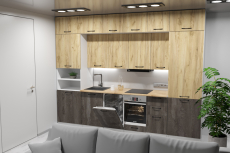 Кухонные гарнитуры, Кухонный гарнитур Сапфир 3,0 м Дуб золотой / Бетон темный ЛДСП