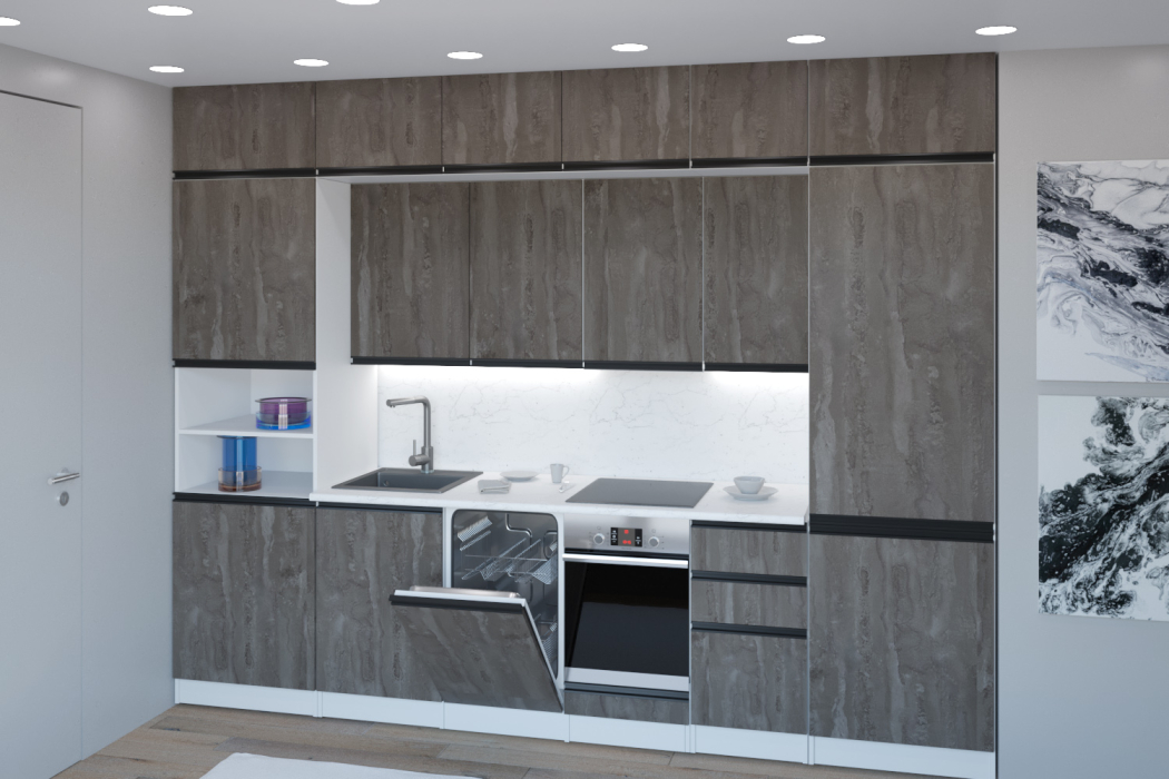 Кухонные гарнитуры, Кухонный гарнитур Ноктюрн люкс 3,0 м Бетон темный ЛДСП