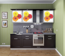 Кухонные гарнитуры, Регина Песок/Дуб Темный СБК/Анна Герберы-2/столешница Серебро 2800