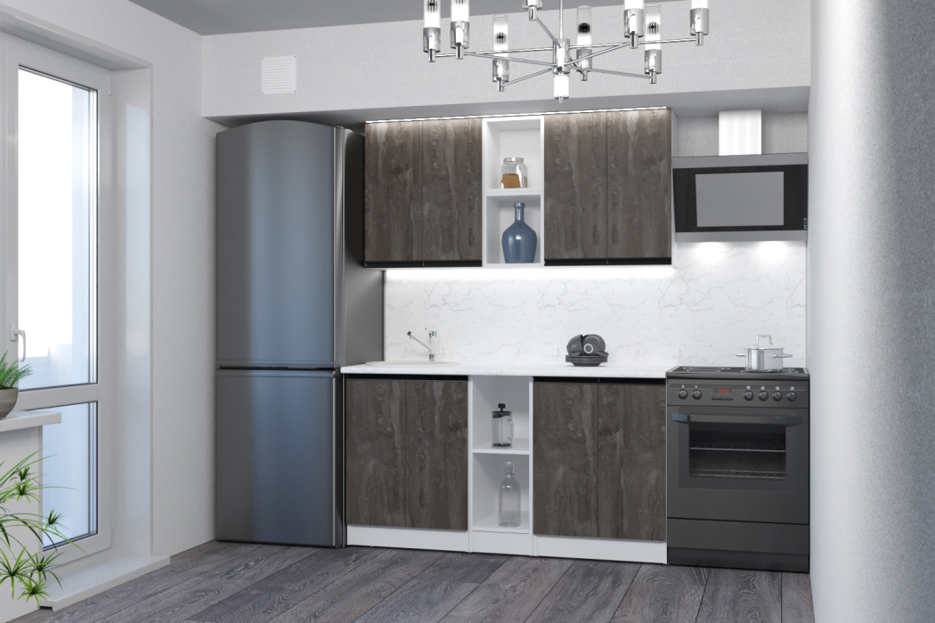 Кухонные гарнитуры, Кухонный гарнитур Ноктюрн нормал 1,5 м Бетон темный ЛДСП