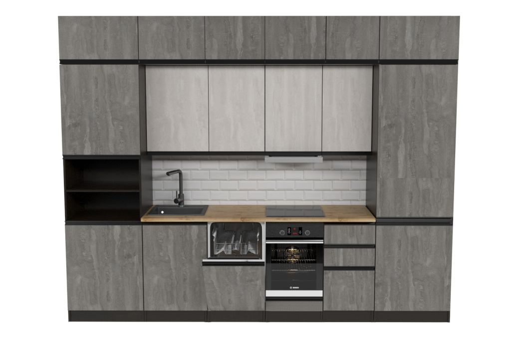 Кухонные гарнитуры, Кухонный гарнитур  Симфония люкс 3,0 м Бетон светлый/Бетон темный ЛДСП