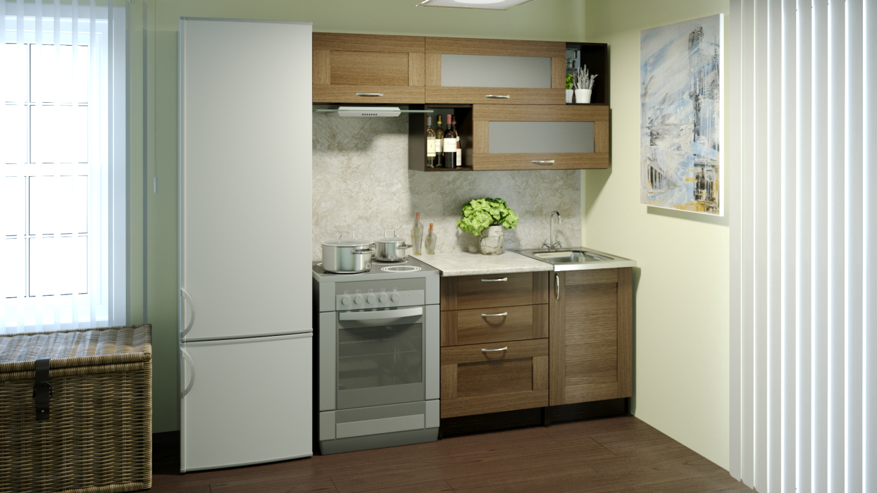 Кухонные гарнитуры, Кухонный гарнитур Кира экстра 1,7 м Квадро Шимо темный ЛДСП