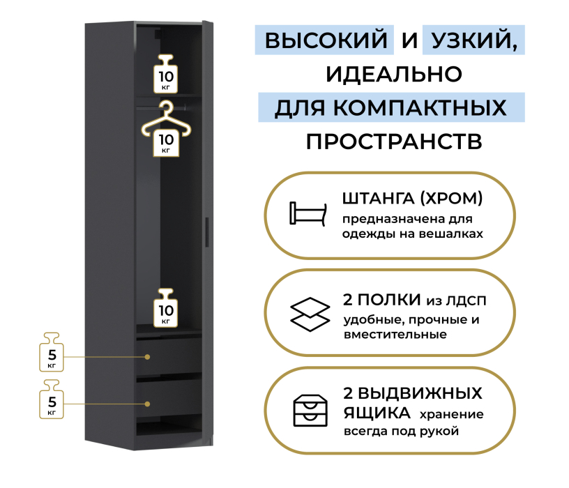 Для одежды, Шкаф однодверный Макс 500 мм, вариант №3 (ЛДСП)