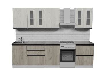Кухонный гарнитур Паола компакт 2,2 м Дуб грей/Дуб Браун ЛДСП