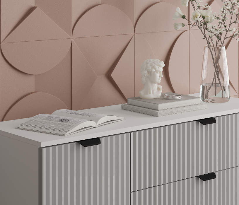 Комоды, Комод Тренд СБ-3446 3 ящика, 1 дверь Белый Альпийский/МДФ Джаз Серый