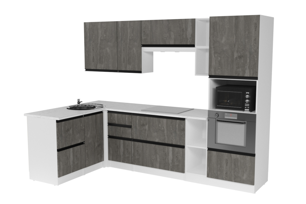 Кухонные гарнитуры, Кухонный гарнитур Ноктюрн мега прайм 1,5 х 2,7 м Бетон темный ЛДСП