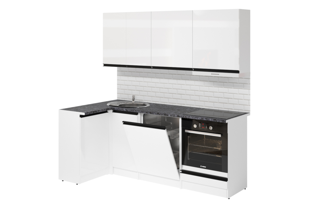 Кухонные гарнитуры, Кухонный гарнитур Лотос прайм 1,1 х 2,0 м Белый глянец ЛДСП