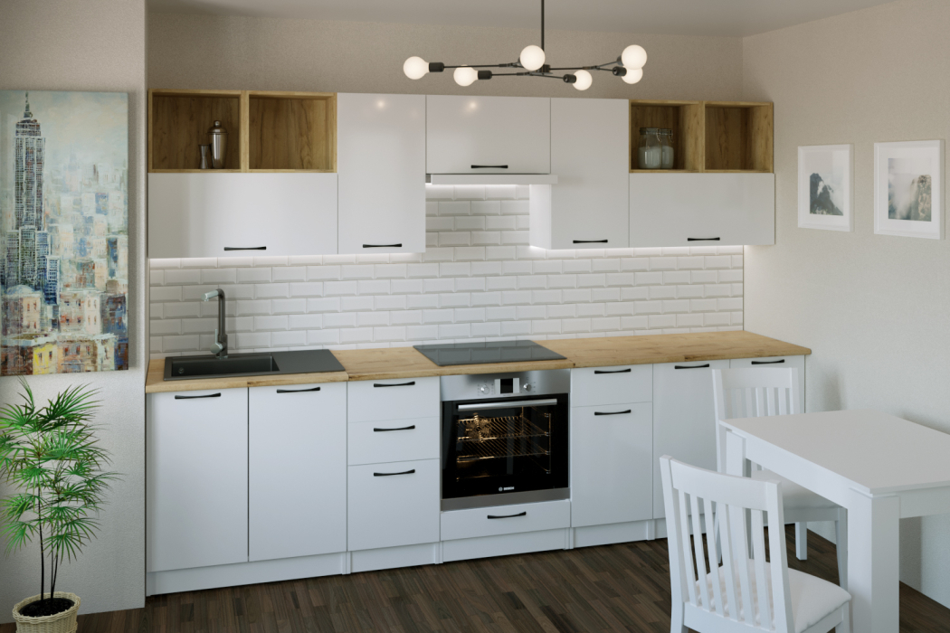 Кухонные гарнитуры, Кухонный гарнитур Жасмин экстра 2 3,0 м Белый глянец ЛДСП