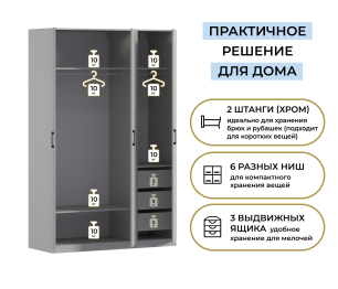 Шкаф трехдверный Макс 1500 мм, вариант №4 (ЛДСП)