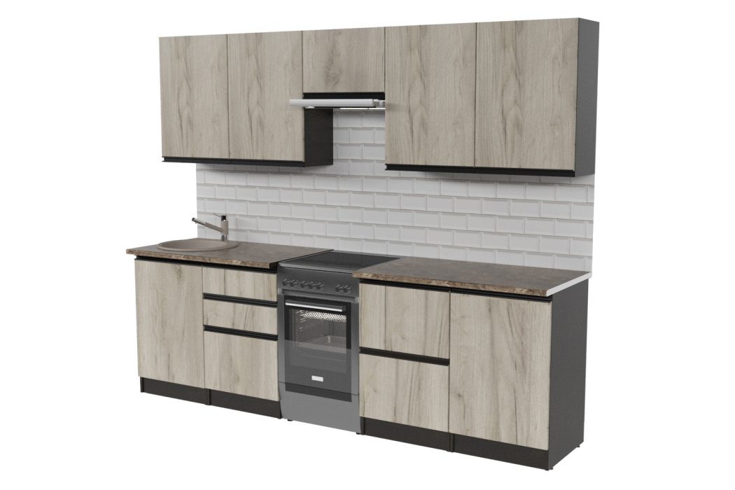 Кухонные гарнитуры, Кухонный гарнитур Равенна мега 2,5 м Дуб браун ЛДСП