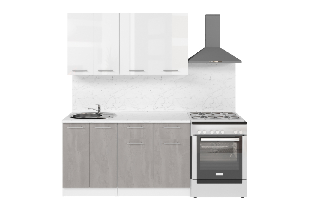 Кухонные гарнитуры, Кухонный гарнитур Терция медиум 2 1,4 м Белый глянец/Бетон Светлый ЛДСП