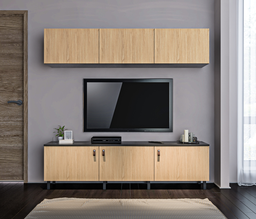 Стенки для гостиной, Гостиная (стенка) Тренд на ножках Диамант серый / ЛДСП Белла Дуб Винченца