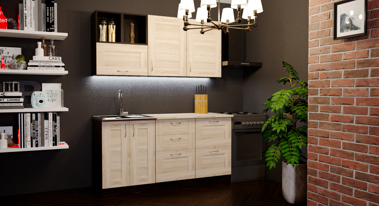 Кухонные гарнитуры, Кухонный гарнитур Томилла стандарт 4 1,6 м Квадро Дуб Сонома ЛДСП