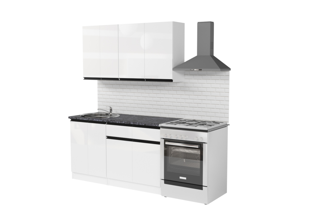 Кухонные гарнитуры, Кухонный гарнитур Лотос медиум 2 1,4 м Белый глянец ЛДСП