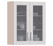 Навесные, Регина РП-180 Полка с двумя витринами Песочный/Риф белоснежный