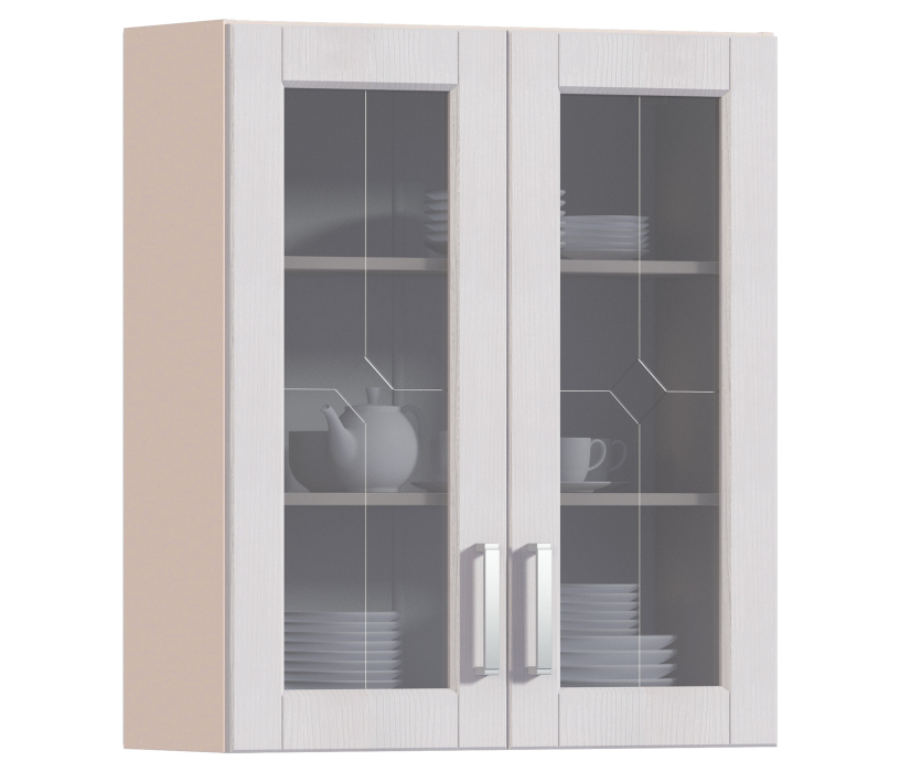 Навесные, Регина РП-180 Полка с двумя витринами Песочный/Риф белоснежный