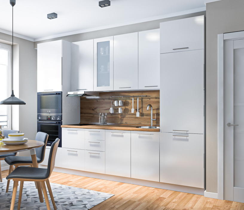 Кухонные гарнитуры, Кухонный гарнитур Регина Белый/Анна МДФ Белый глянец 3 м