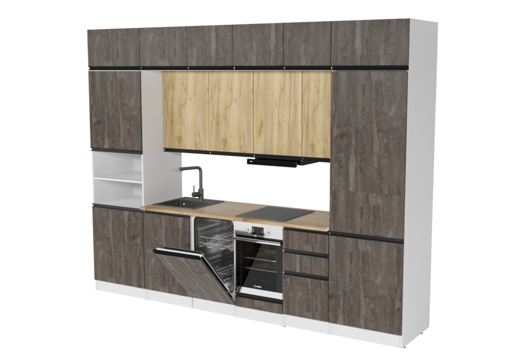 Кухонные гарнитуры, Кухонный гарнитур Сапфир 2 Экстра 3,0 м Дуб золотой / Бетон темный ЛДСП