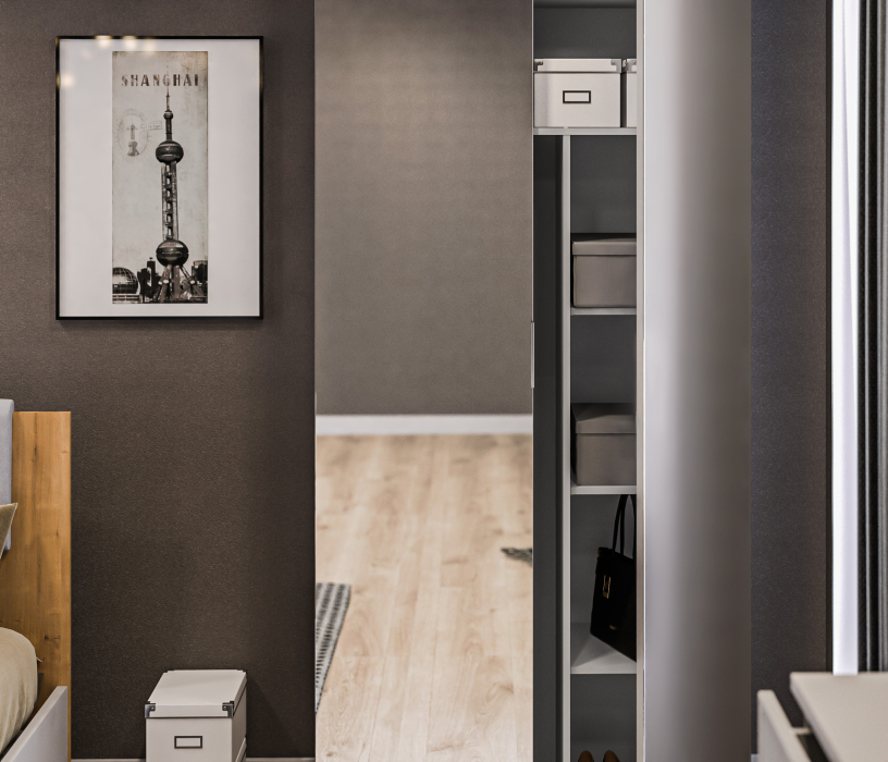 Мебель в современном стиле, Шкаф 2 дверный Милан СБ-3257 Серый с зеркальным фасадом