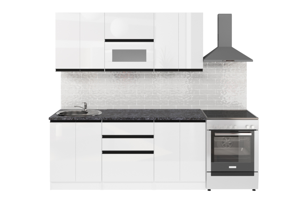 Кухонные гарнитуры, Кухонный гарнитур Лотос макси 2 1,8 м Белый глянец ЛДСП