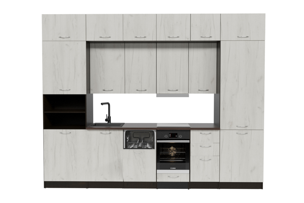 Кухонные гарнитуры, Кухонный гарнитур Лоретта люкс 3,0 м Дуб грей ЛДСП