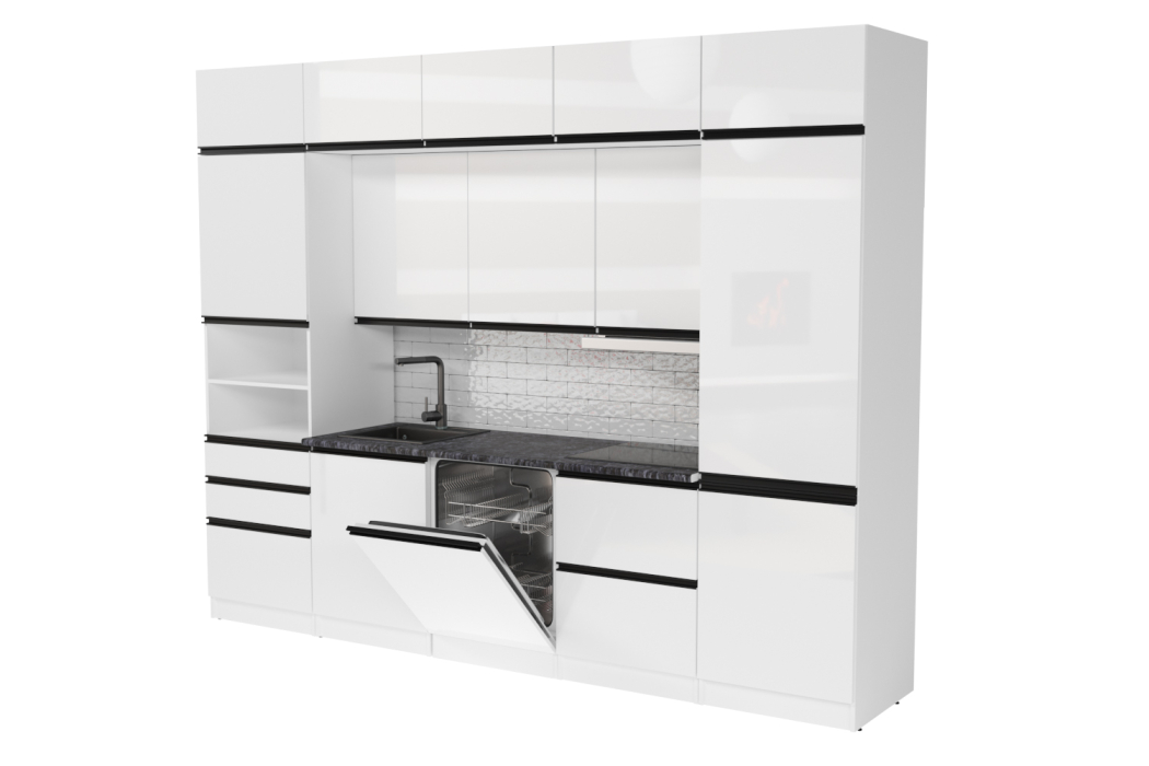 Кухонные гарнитуры, Кухонный гарнитур Лотос экстра 5 3,0 м Белый глянец ЛДСП