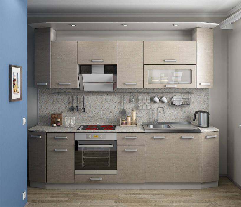 Лидеры продаж модульных кухонь, Кухонный гарнитур Регина Песочный/Дуб Сантана Светлый