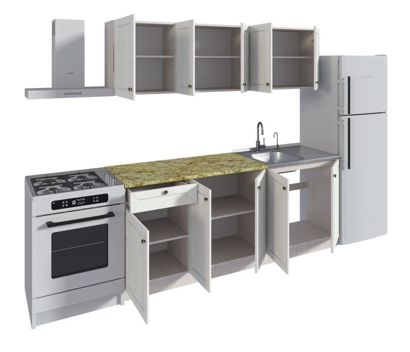 Кухонные гарнитуры, Кухонный гарнитур Катя Авиньон/Ясень Золото/Мрамор золотой АркобаленоR5 2 м