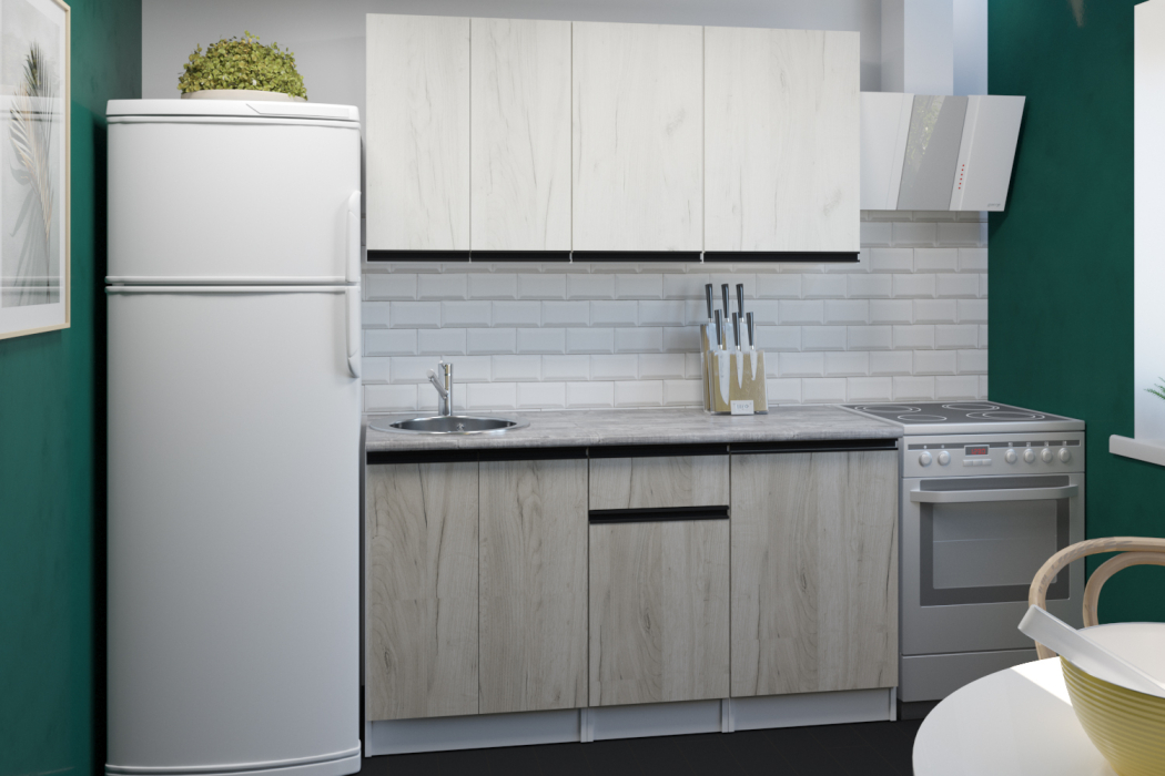 Кухонные гарнитуры, Кухонный гарнитур Паола нормал 1,5 м Дуб грей/Дуб Браун ЛДСП