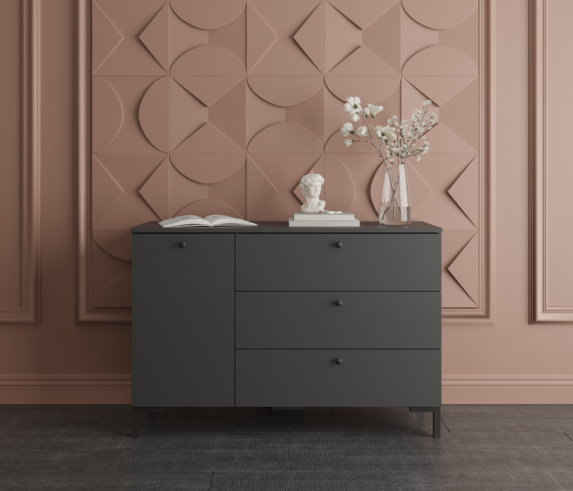 Комоды, Комод Тренд СБ-3446 3 ящика, 1 дверь Диамант серый