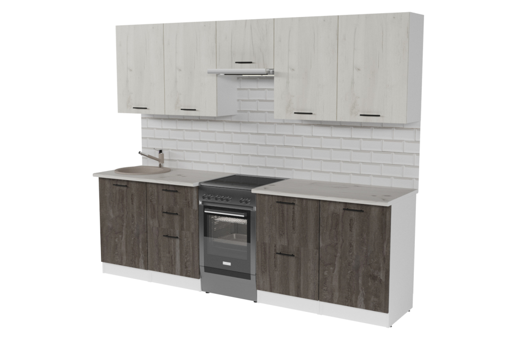 Кухонные гарнитуры, Кухонный гарнитур Сиена мега 2,5 м Дуб грей/Бетон темный ЛДСП