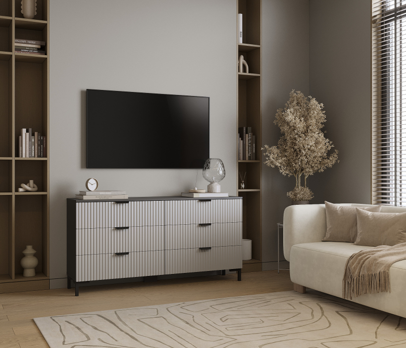 Комоды, Комод Тренд СБ-3442 6 ящиков Диамант серый/МДФ Джаз серый