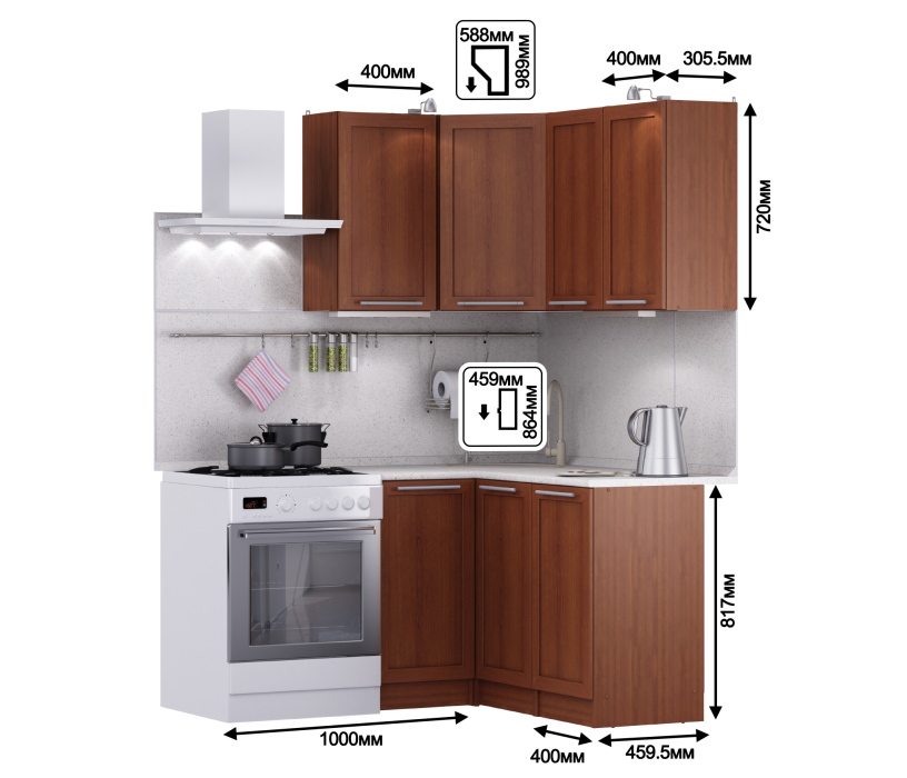 Кухонные гарнитуры, Кухня угловая Ангелина Квадро 1,4 х 1 м
