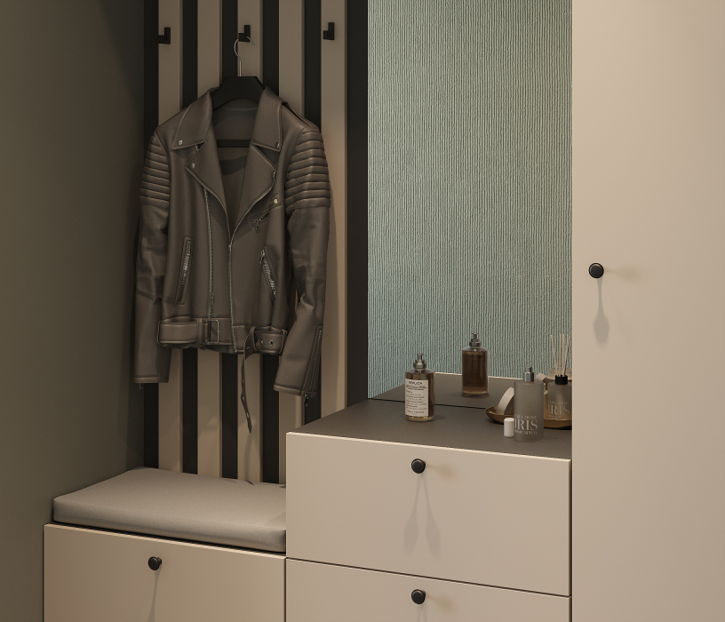 Прихожие, Прихожая Тренд с антресолью и рейками Диамант серый/Белла Кашемир серый